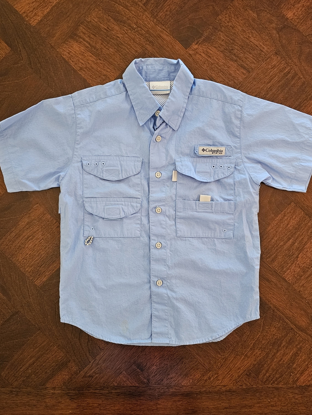 Columbia Light Blue Short-Sleeve Button-Front Fishing Shirt